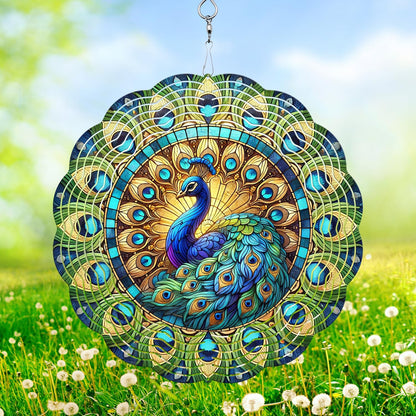 Peacock Wind Spinner, 3D Hanging Stainless Steel Garden Spinner, Wind Spinner Hanging for Outdoor &
