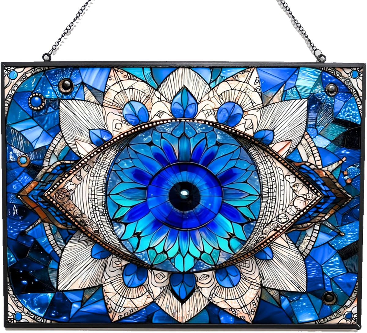 Rectangle Evil Eye Suncatcher Indoor/Outdoor Stained Glass Window Hanging Handmade Suncatchers Home