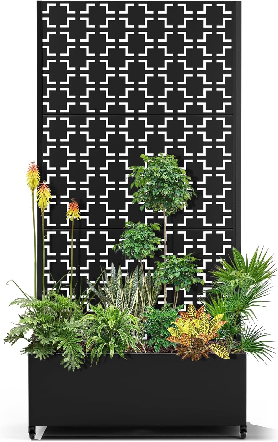 15.7"×70.9"×35.4" Metal Raised Garden Bed with Trellis and Wheels - Tall Trellis Planter Box for