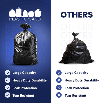 Plasticplace 55-60 Gallon Trash Bags │ 1.2 Mil │ Black Heavy Duty Garbage Can Liners │ 38” x 58”
