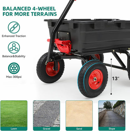 1200lbs Garden Dump Cart,7 Cu.Ft Utility Wagon Cart with Hitch,Heavy Duty Yard Dump Wagon