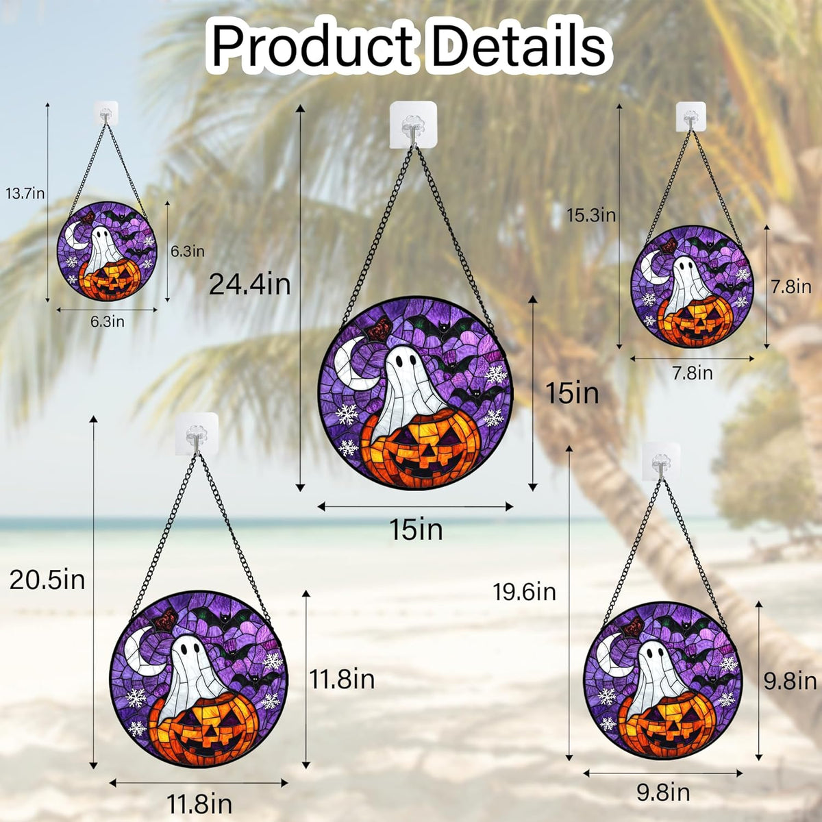 Stained Glass Window Hanging Halloween Horror Pumpkin 7.8" - Suncatcher Door Garden Sunroom Gothic
