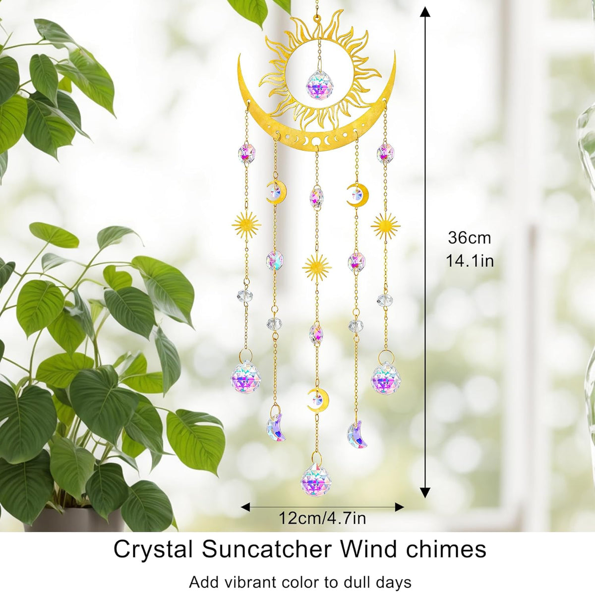 H&D HYALINE & DORA Sun and Moon Suncatcher Crystal Wind Chimes for Hanging Outdoor Indoor Glass