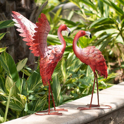 Natelf Pink Flamingo Garden Statues - Metal Flamingo Yard Art Decor, Weather-Resistant Outdoor