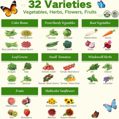 Lush&Dew USDA Zone 3 Seed Bank, Gardening Gifts for Women Men, 32 Varieties Non-GMO Heirloom Seeds
