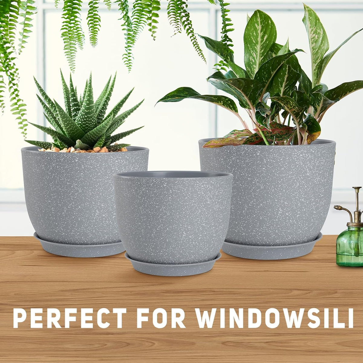 Plant Pots 10/9/8/7.5/7 inch Flower Pots with Multi Mesh Drainage Holes, Planters for Indoor