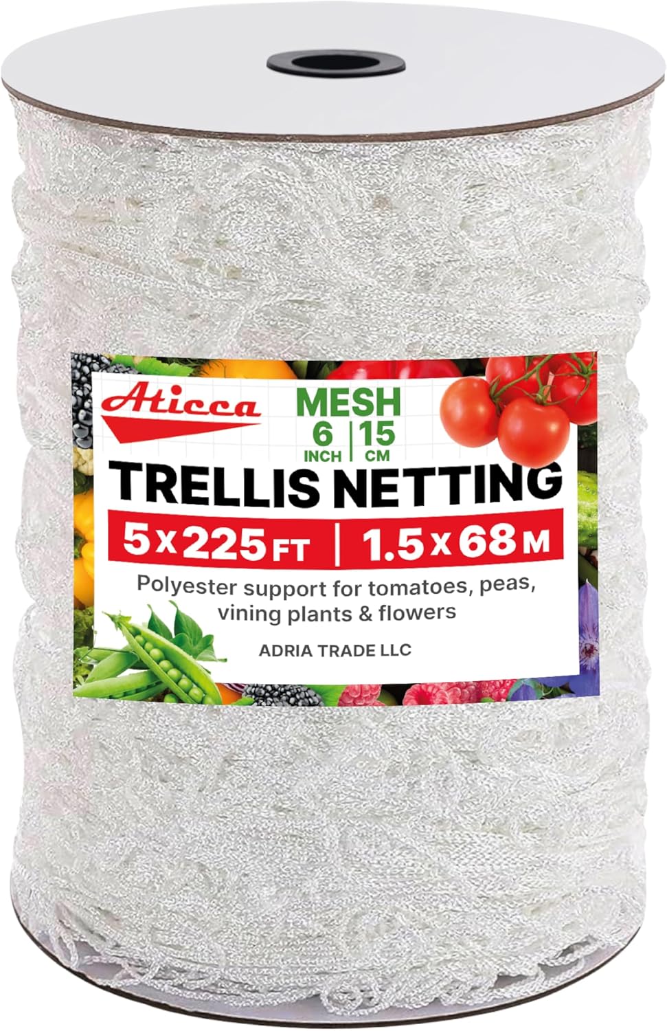 Trellis Netting 5 x 225 ft Heavy Duty Polyester Plant Support Netting White - 6 Inch Garden Rope