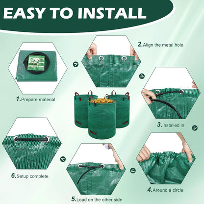 72 Gallons Lawn and Leaf Bags,Reusable Yard Waste Bags with Gardening Gloves,Heavy Duty Garden Bags