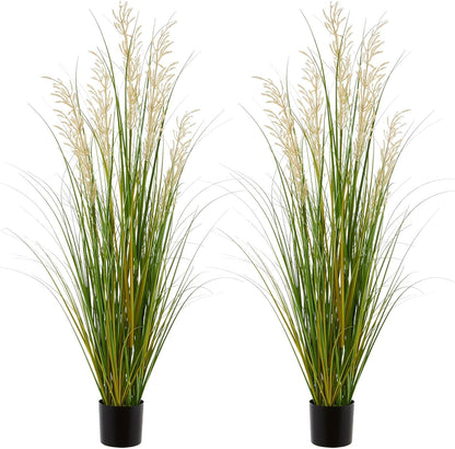 Artificial Plant, 47in Tall, 2pk Grass, Faux House Plants in Pot, Indoor Decorative Flowers