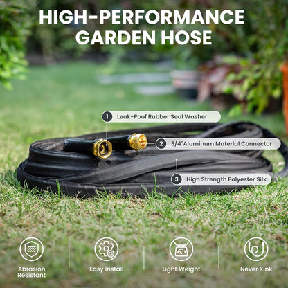 Giraffe Tools Garden Hose 100FT Lightweight Lay Flat Water Hose Kink Free Flexible Hose with 9