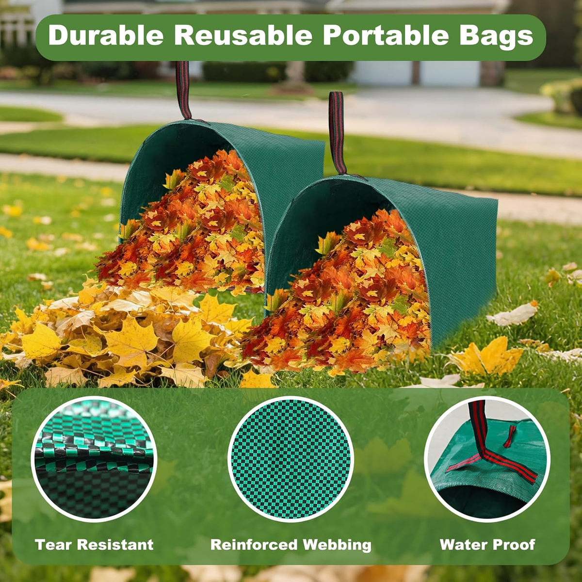 4Pack 40 Gallon Dustpan Type Lawn Bags Reusable Collapsible Heavy Duty Leaf Bags Yard Waste bags