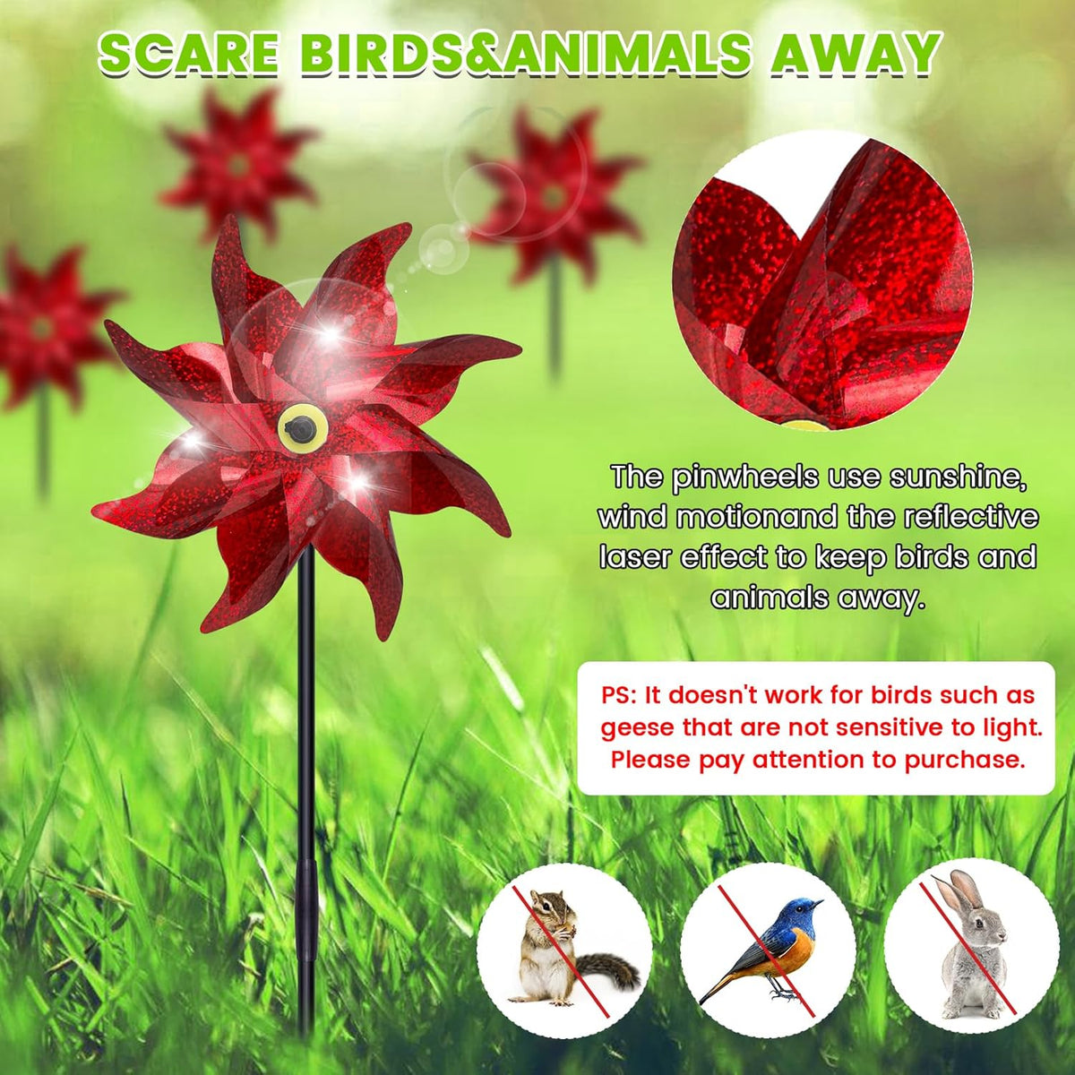 10 PCS Reflective Pinwheels for Yard and Garden Bird Devices Pre-Installed Sparkly Wind Spinner