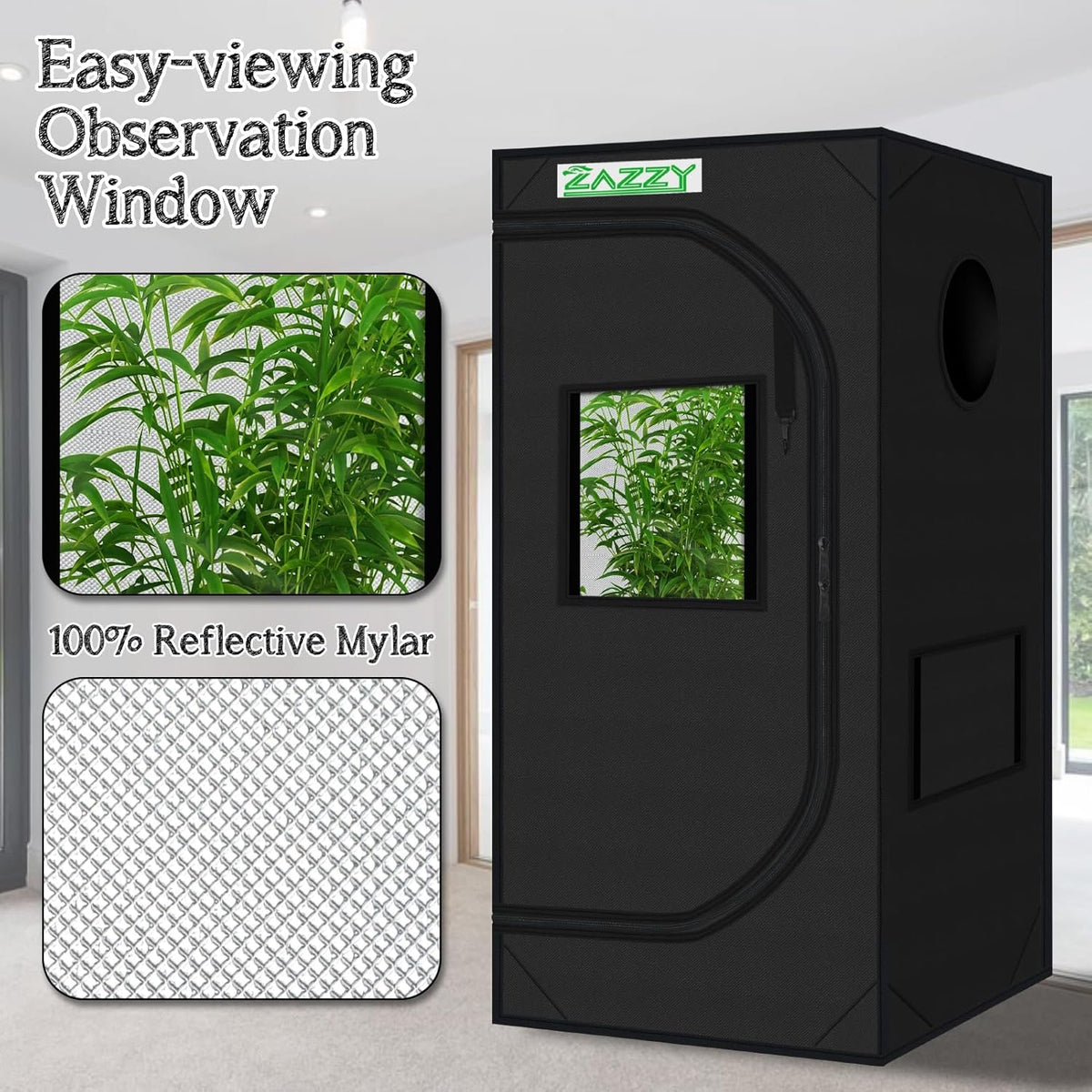 zazzy 2x2 Grow Tent 24"x24"x48"600D Mylar Hydroponic Indoor Plant Grow Tents with Observation
