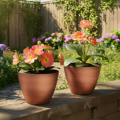 2 Pack Plastic Plant Pots with Drainage Holes, 8 inch Planter for Indoor Outdoor Plant, Garden