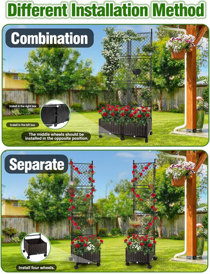 Kalolary 170CM Raised Garden Bed with Metal Trellis, Large Plastic Planter Box with Drainage Hole