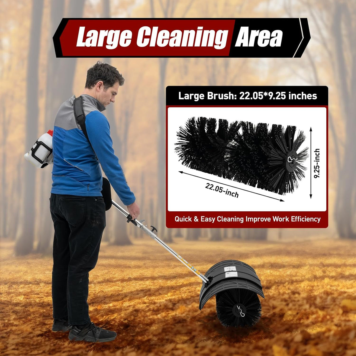 Gas Handheld Sweeper, 52CC 2 Stroke 2.3hp Engine Power Snow Sweeping Grass Handheld Sweeper Power