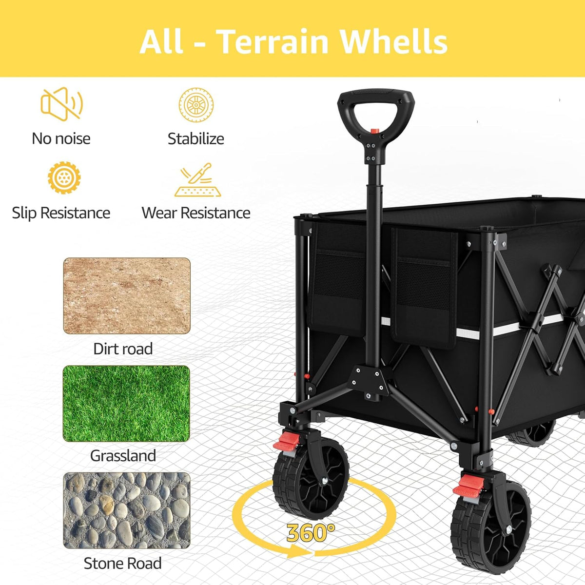 Collapsible Wagon Cart with Wheels Foldable - Folding Utility Heavy Duty Wagons Carts for Grocery