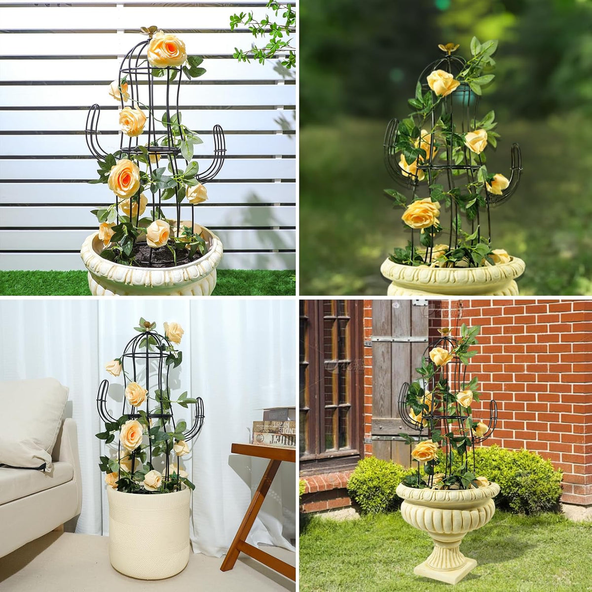 Cactus Obelisk Trellis - 16.34”x27.95” Unique Metal Design for Climbing Plants, Garden Decorative