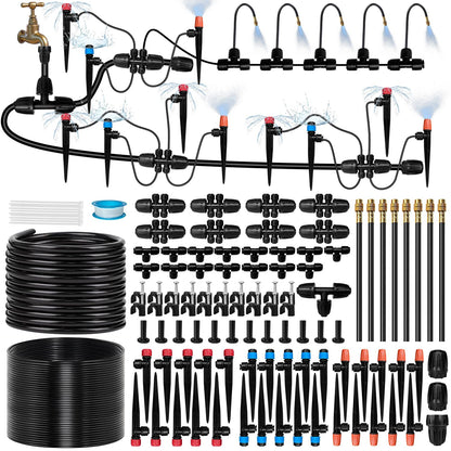 230FT Drip Irrigation System for Garden with 38pcs Adjustable Copper Nozzles & Emitters, Automatic
