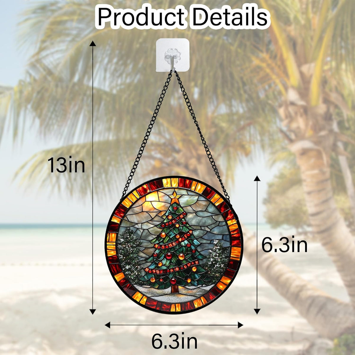 Stained Glass Window Hanging - Winter Christmas Tree Suncatcher Ready to Hang Window Doors Home