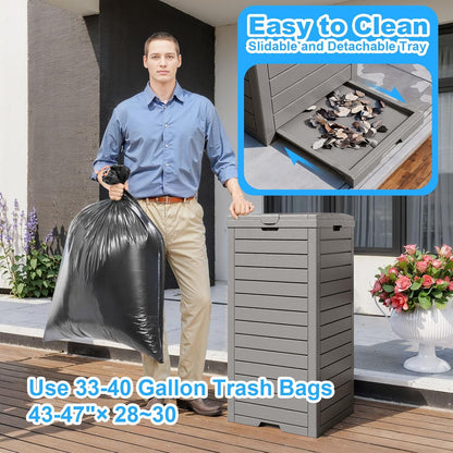Outdoor Trash Can with Lid, Outdoor Trash Bin & Pull-Out Liquid Drawer, Dual Lid Closure Design