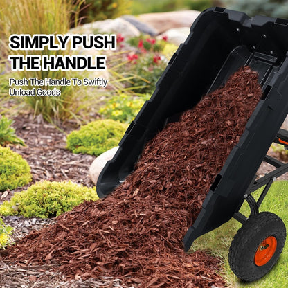 800Lb Heavy-Duty Poly Dump Garden Cart with Steel Frame, Utility Wagon with 10" Tires & Quick-Tilt