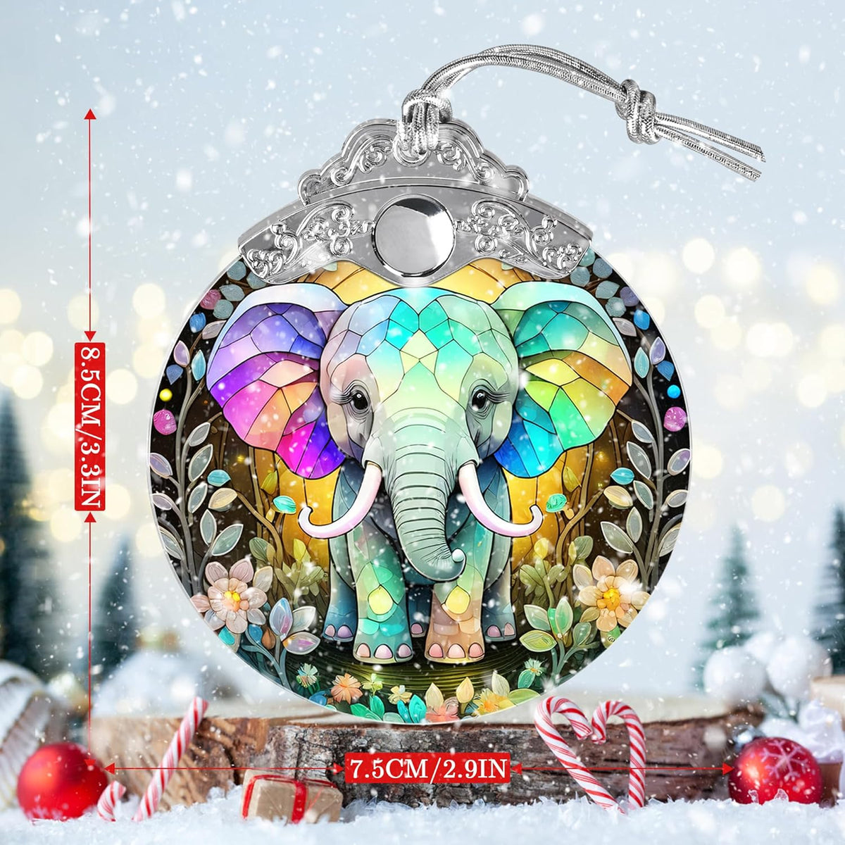 Stained Glass Suncatcher, Jocidea Elephant Ornament, Christmas Ornaments, Holidays Ornaments