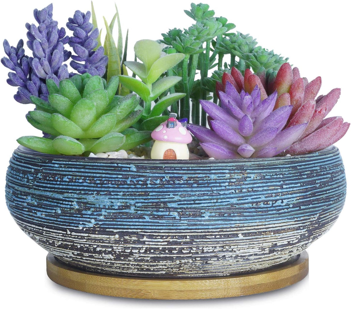 ARTKETTY Succulent Pots, 8 Inch Large Succulent Planters with Drainage Ceramic Bonsai Pot with Tray