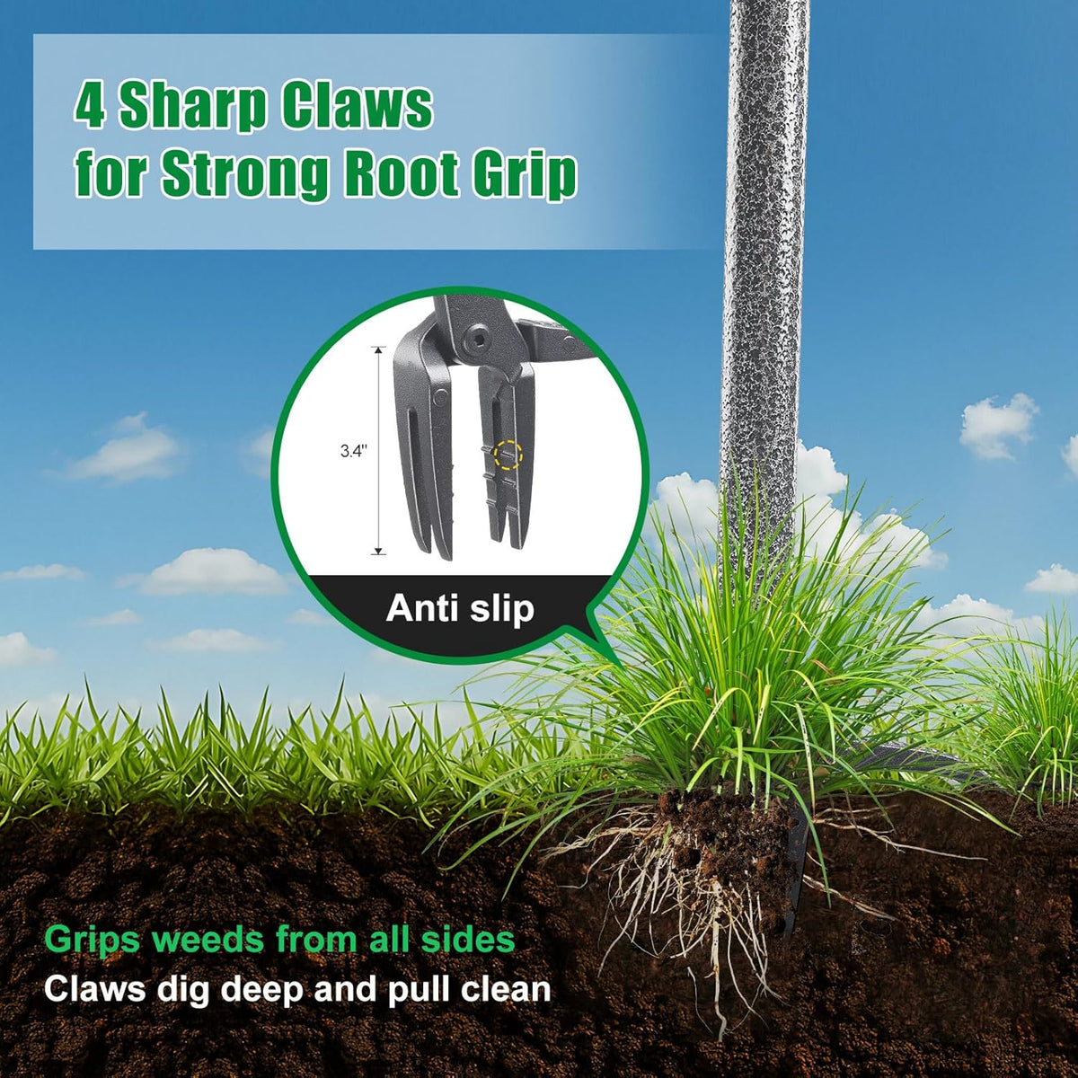 Weed Puller Tool, Stand Up Manual Weeder, Heavy Duty Garden Weeding Tool with 60 inch Long Handle,4