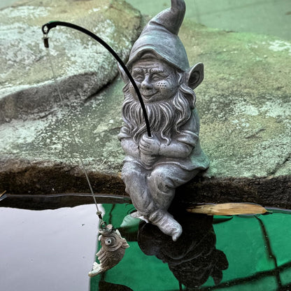 Garden Gnome Pond Statue Decoration, Fishing Gnome Garden Statue Outdoor Koi Pond or Waterfall