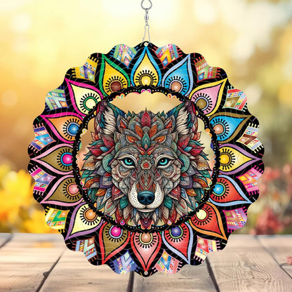 Hanging Wolf Wind Spinner for Outdoor Indoor 3D Stainless Steel Wind Sculptures 10 Inch Cool Animal