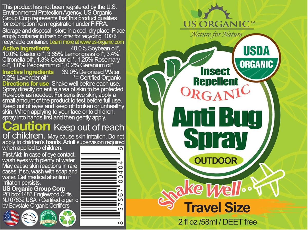 US Organic Mosquito Repellent Anti Bug Outdoor Pump Sprays, USDA Certification, Cruelty Free