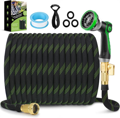Non-Expandable Garden Hose 75 ft, Ultra Lightweight & Flexible Water Hose With 10-Pattern Spray