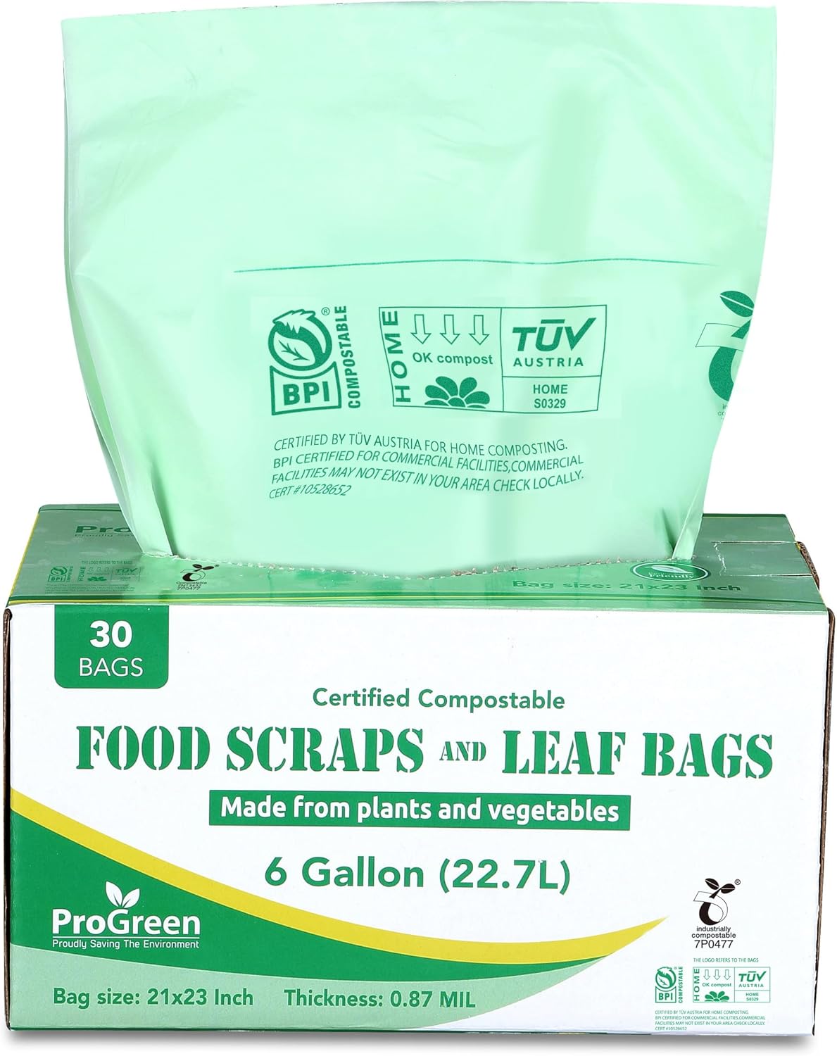 ProGreen Compostable Trash Bags, Extra Thick, Compost Kitchen Bin Bags, Food Scraps Yard Waste