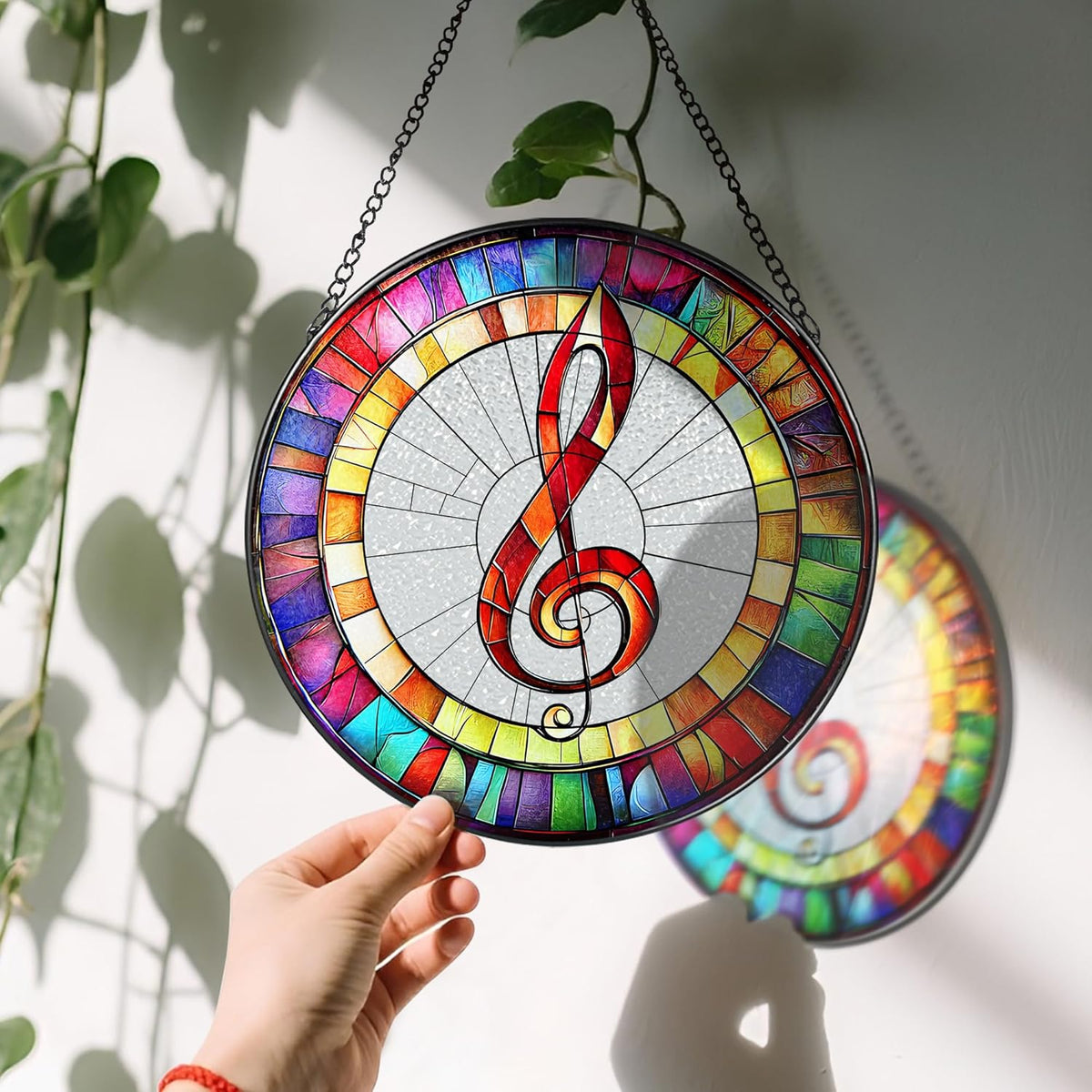 8'' Musical Suncatcher Ornament, Stained Glass Window Hanging, Suncatchers for Windows Hanging