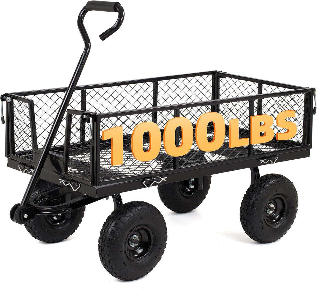 Finnhomy Heavy Duty 1000 Lbs Capacity Mesh Steel Garden Cart, Pullable Garden Wagons Carts on