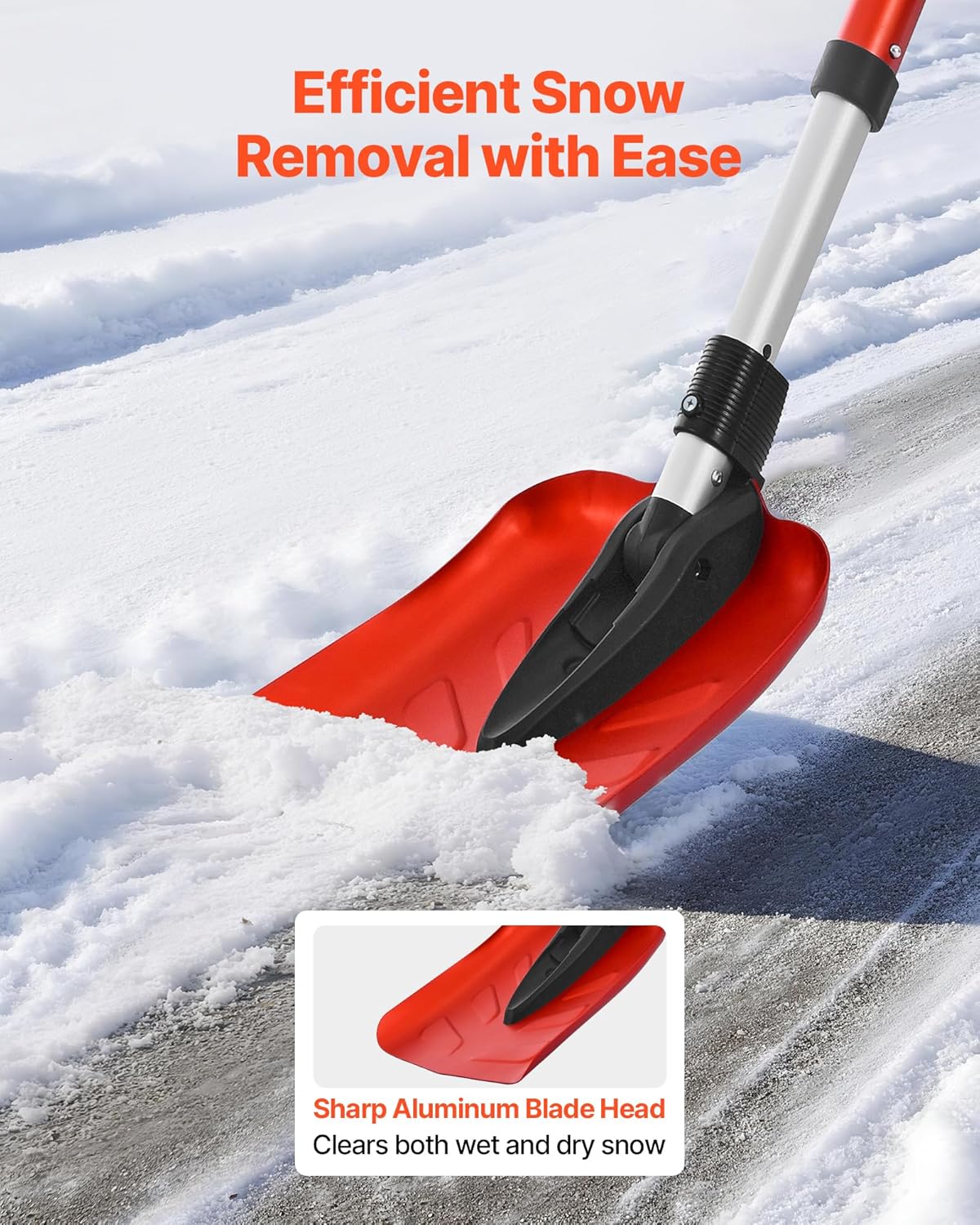 VEVOR Snow Shovel for Driveway, 9 in Foldable Snow Shovel with D-Shaped Handle, 36-40 in