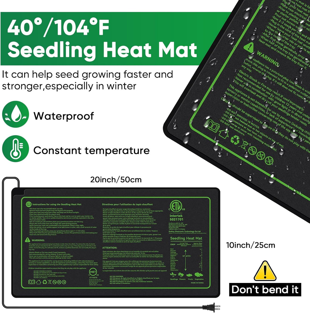 BlumWay 4-in-1 Seed Starter Tray with Grow Light &Heat Mat & Soil Meter Set,40-Cells Seedling Tray