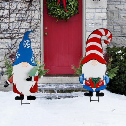 Hausse 2 Pack Garden Metal Gnome Stakes, 33 Inch Christmas Decorative Gnomes Stakes, Yard Signs for