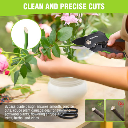 WORKPRO 8.5" Bypass Pruning Shear, Heavy Duty Garden Scissors & Clippers with Labor-Saving Design