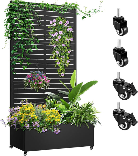 Metal Planter Box with Trellis, 72"x35"x16" Metal Raised Garden Bed with Trellis, Trellis Planter