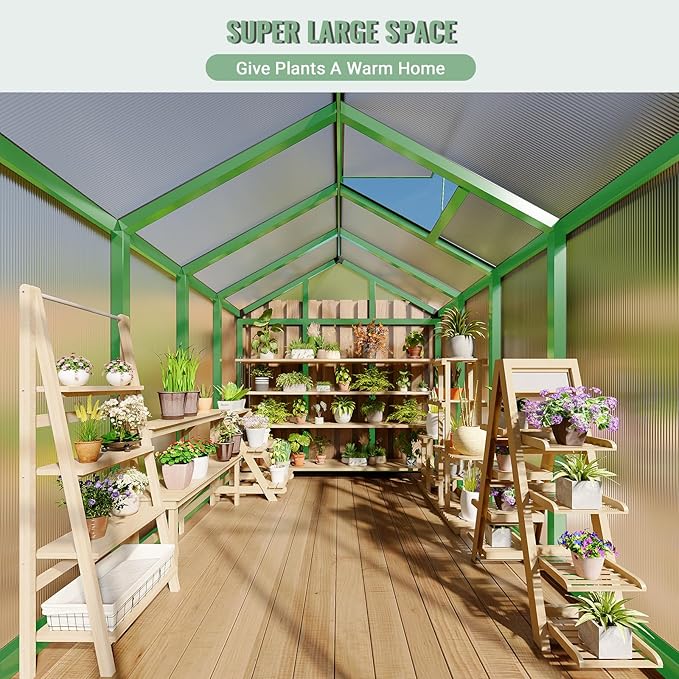 6x8 FT Greenhouse, Easy Assembly Aluminum Polycarbonate Greenhouses for Outdoors with Roof Vent