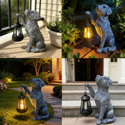 YODY Garden Statues Outdoor Garden Decor: Dog Statue with Solar Lantern for Yard Art Lawn Ornaments