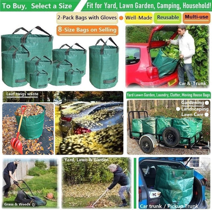 Professional 2-Pack 80 Gallon Large Yard Garden Bags (D26, H33 in) with Gardening Gloves for Yard