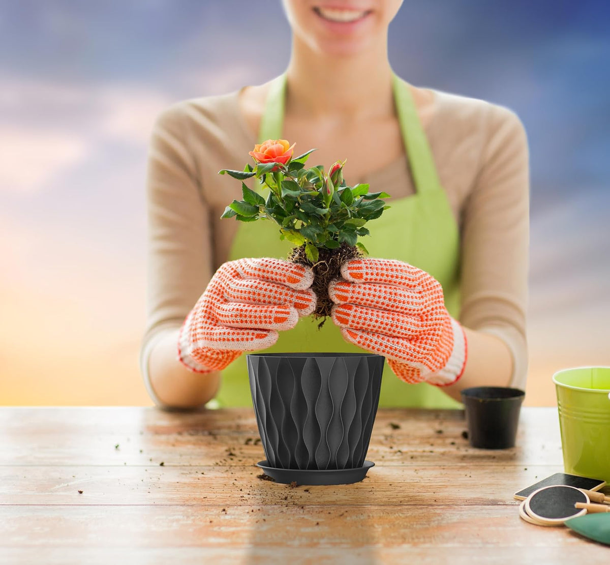 5 Inch Planter Pots, 6 Pack Indoor Planters, Small Flower Pots with Drainage Holes and Tray for