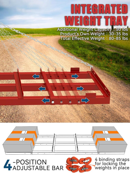 4ft Heavy Duty Drag Harrow for ATV, UTV, Tractor - Adjustable Tow Behind Leveling Rake with Weight