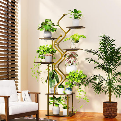 Bstrip 63 Inch Plant Stand with Grow Light, 7-Tier Indoor Plant Shelf with Hanging Hooks, Decor