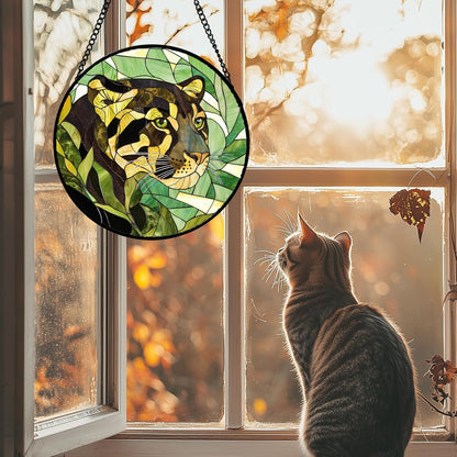 Stained Glass Window Hanging 4 Pcs Set Green Plants Animals Theme Large 11.8" - Bird Tiger