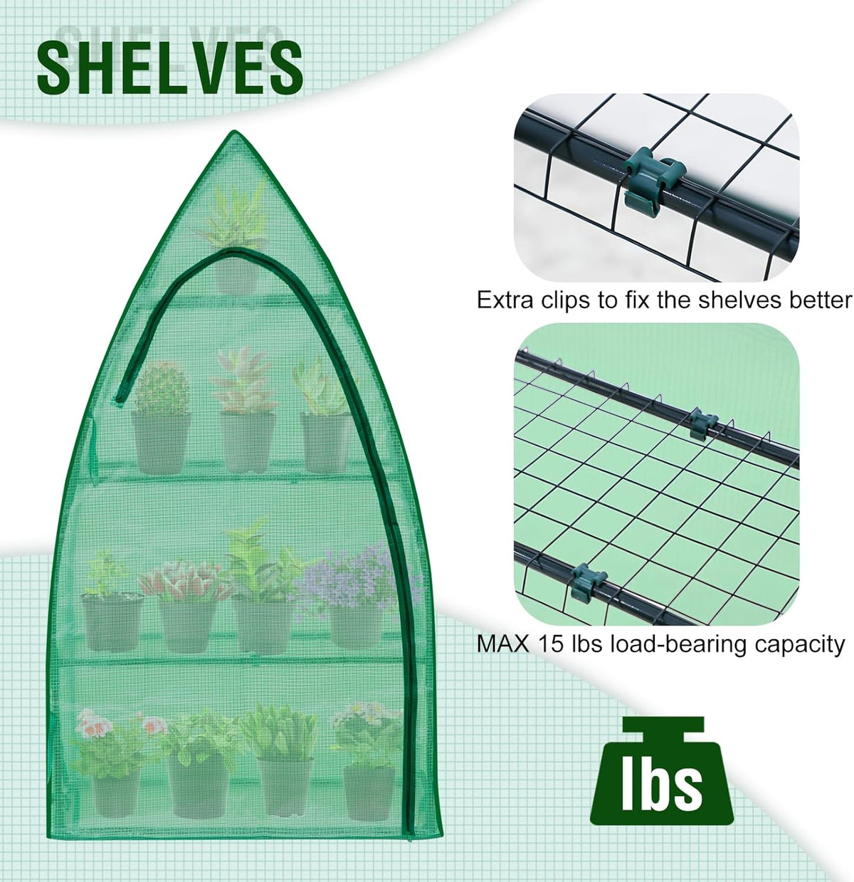 EAGLE PEAK Mini Greenhouse with Wire Shelves, Portable Indoor & Outdoor Green House with Roll-Up