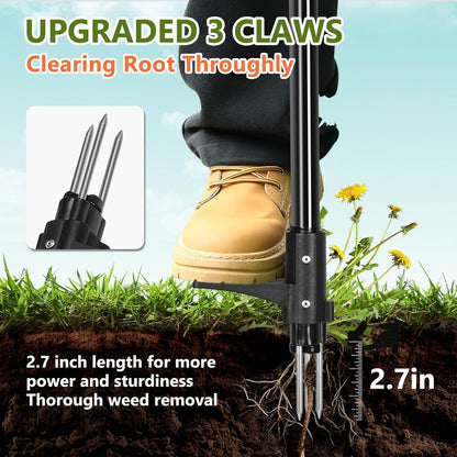 SHANTRA Weed Puller Tool, 3-Claw Stand Up Weed Puller Tool with Long Handle, Garden Weeder Puller